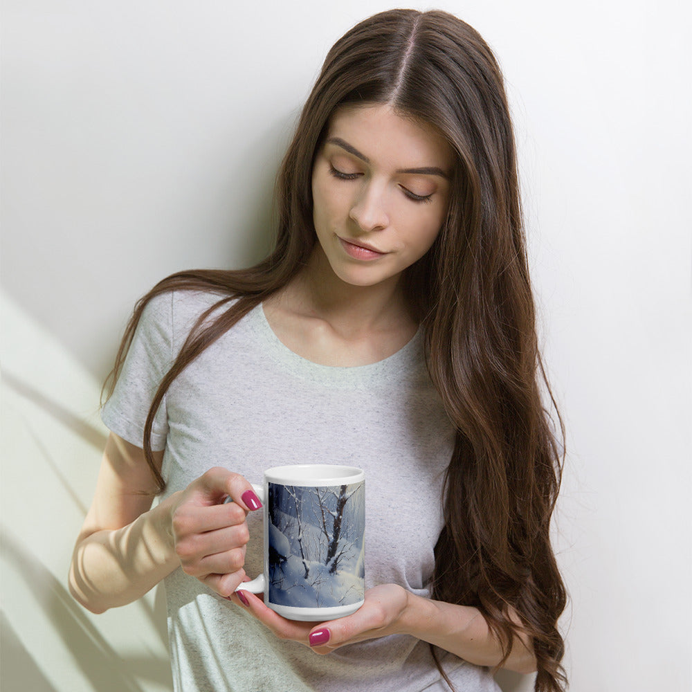 White Fox in Snow White glossy mug