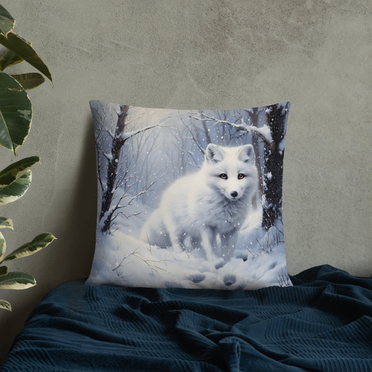 White Fox in Snow Basic Pillow